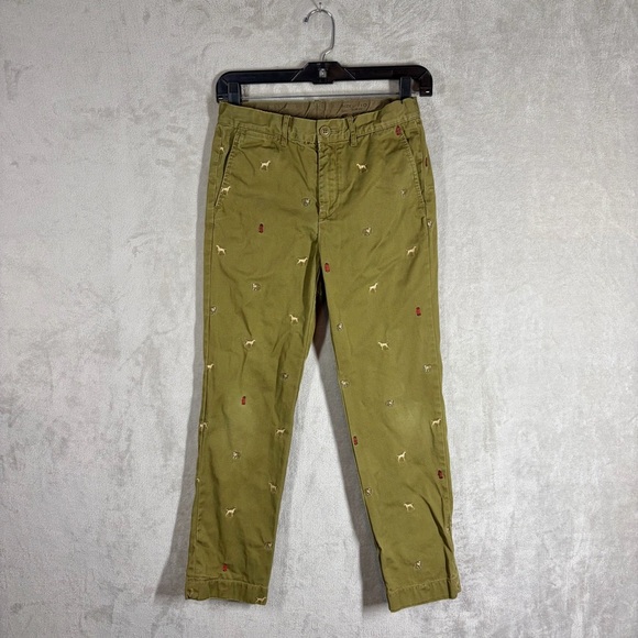 Crewcuts Other - J. Crew Crewcuts Dog Embroidered Pants Size 10 Olive Green Preppy Chino Slim Fit